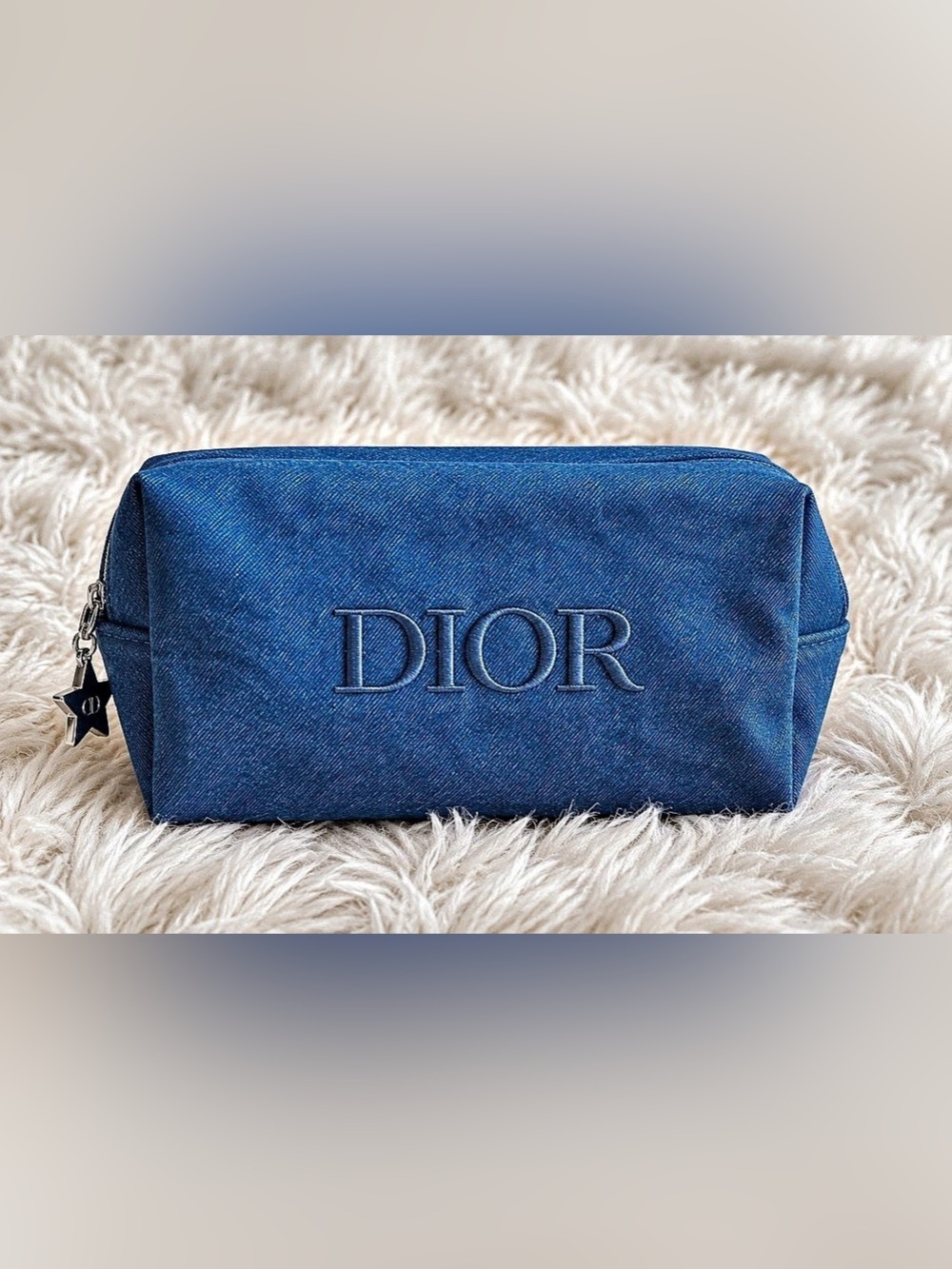 Authentic Dior Beauty Denim Cosmetic Makeup Pouch Blue NWOB